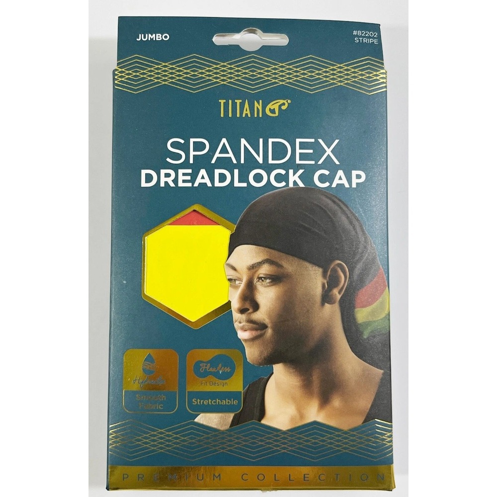 Titan Spandex Dreadlock Cap Mens Jumbo Multi-Color Rasta Stripe HydraLoc 82202